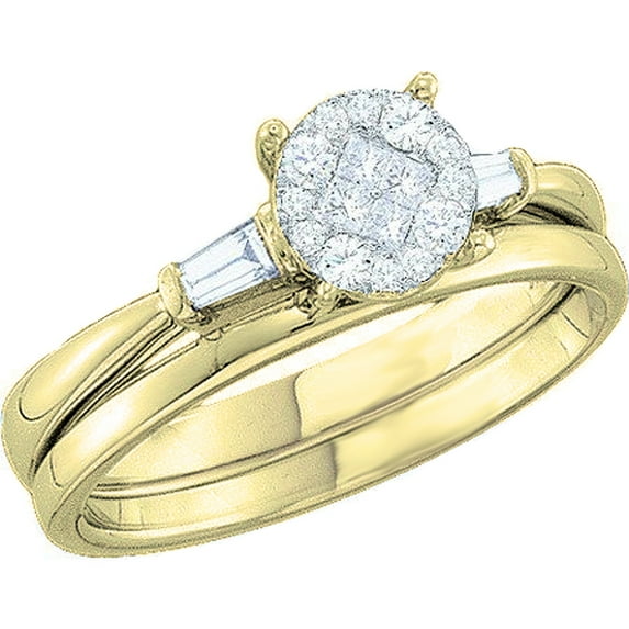 0.30 Carat (ctw) 18K Yellow Gold Princess Round & Baguette White Diamond Ladies Engagement Ring Soliel Bridal Set 1/3 CT