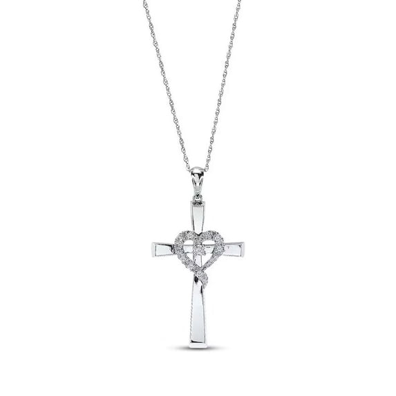 0.30 Ct Beautiful Round VS1 Natural Diamond Miracle Heart Cross Pendant Necklace for Women Solid 14K White Gold With 18 inches chain