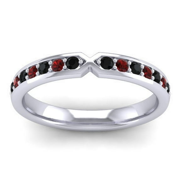 0.30 Ct New Round Cut Black Onyx & Garnet Gemstone Engagement Eternity Band for Women Solid 18K White Gold Size 3 by Diamond-Capitals