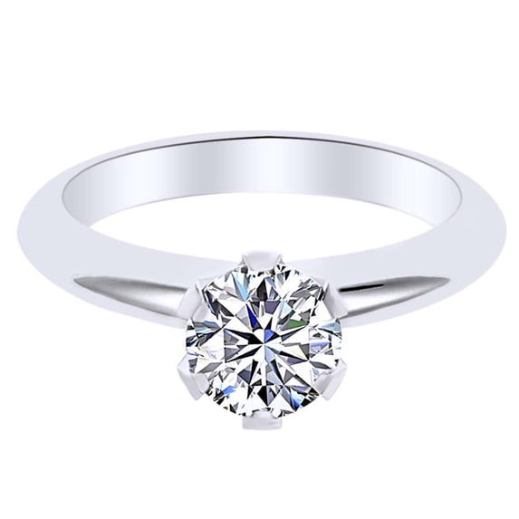 AFFY 0.30 Ct Round Cut White Natural Diamond Solitaire Ring in 14k White Gold Ring Size - 4.5