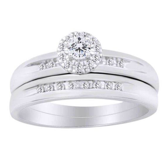 AFFY (0.30 Ct) Round Shape White Natural Diamond Solitaire Wedding Ring Set In 10k White Gold Ring Size-7