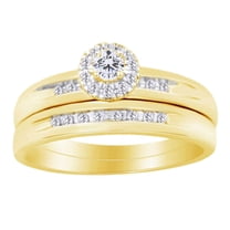 AFFY (0.30 Ct) Round Shape White Natural Diamond Solitaire Wedding Ring Set In 10k Yellow Gold Ring Size-4