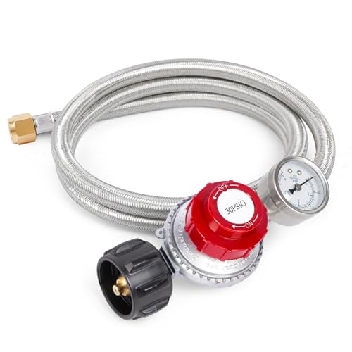 0-30 PSI Adjustable High Pressure Propane Regulator with Gauge, 5-Foot Stainless Braided Hose, Perfect for Turkey Fryer, Gas Burner, Fire Pit$$Garden & Patio