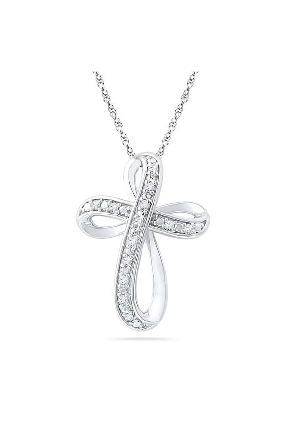 0.30 T.C.W Excellent Cut Real DiamondLatest Loop Cross Necklace for Women Solid 14K White Gold With 18 inches chain
