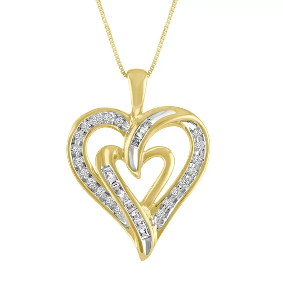 0.30 Ct Simulated Diamond Intertwined Double Hearts Pendant Necklace, 14K Yellow Gold Plated, Romantic Jewelry for Women