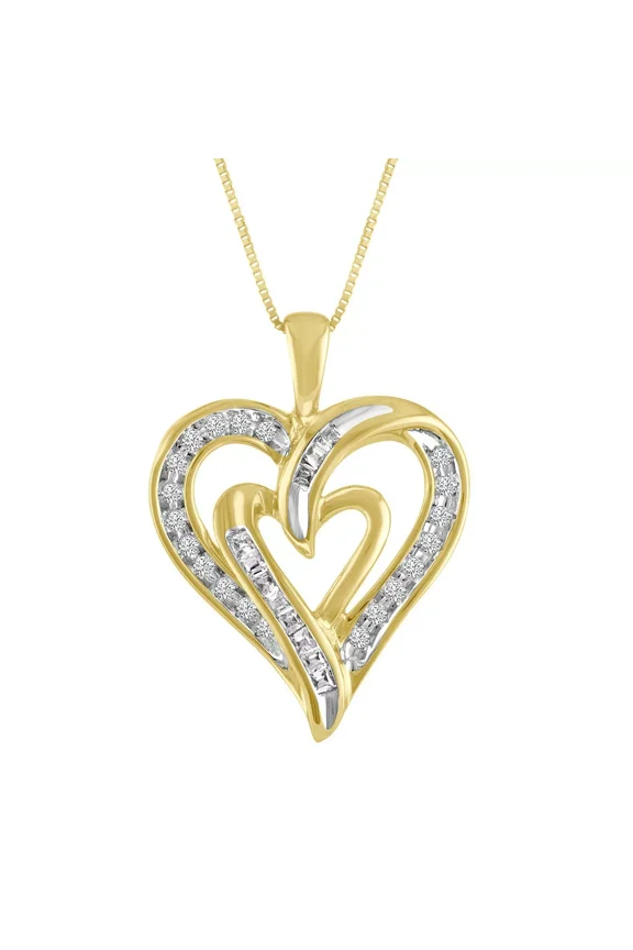 0.30 Ct Simulated Diamond Intertwined Double Hearts Pendant Necklace, 14K Yellow Gold Plated, Romantic Jewelry for Women