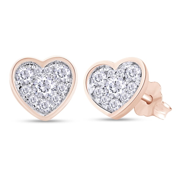 0.30 ct.t.w Round Cut Lab Created Moissanite Diamond Heart Cluster Stud Earrings In 14K Rose Gold Over Sterling Silver Jewelry For Women (G-H Color, VVS1 Clarity, 0.30 Cttw)