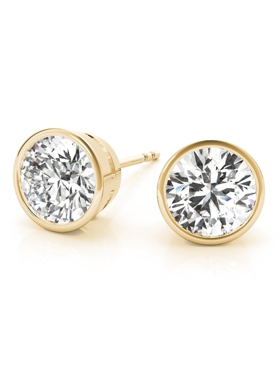0.30CT Bezel Set Brilliant Lab Grown Diamond Push Back Stud Earrings in 14K Solid Gold | FG/VVS1