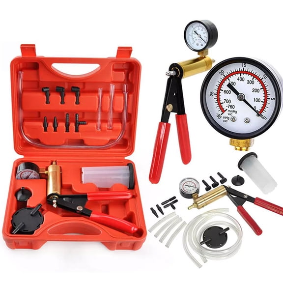 0-30inHg Vacuum Pump Kit, Brass, Includes Jar/Hoses/Adapters, for Brake Bleeding & Vacuum System Testing
