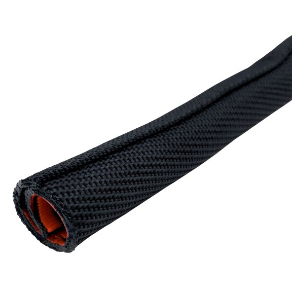 0.31" (8mm) Double Layer Wear-Indicating Self Closing Protective Braided Sleeving Wrap - 10 Feet - Black (outer) / Orange (inner)