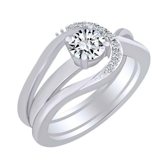 AFFY 0.31 Carat (Cttw) Round Shape White Natural Diamond Wrap Engagement Ring In 14k Solid White Gold Ring Size-5