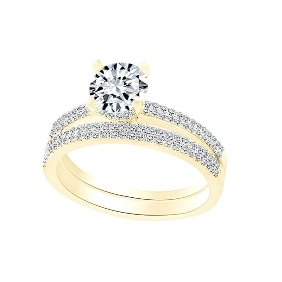 AFFY 0.31 Carat Round Shape White Natural Diamond Two Row Semi Mount Ring Set 18k Solid Yellow Gold Ring Size-5.5