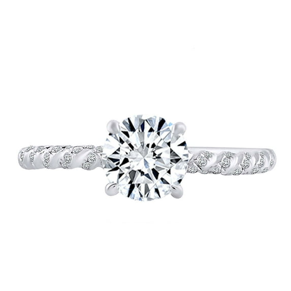 AFFY (0.31 Cttw) Round White Natural Diamond Semi Mount Engagement Ring In 14k Solid White Gold (I-J Color, I2-I3 Clarity) Ring Size-11.5