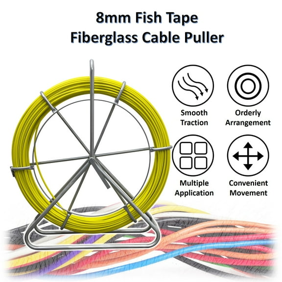0.31'' Fish Tape Fiberglass Wire Cable Running Rod Duct Rodder Fishtape Puller 328FT