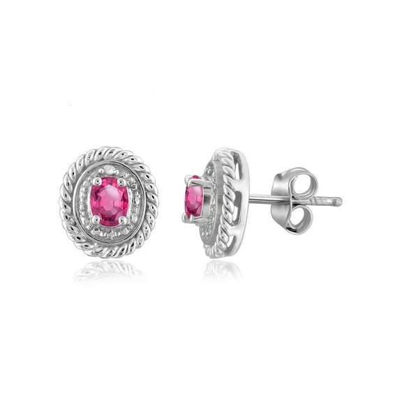 0.32 Carat T.G.W. Pink Topaz Gemstone and White Diamond Accent Stud Earrings