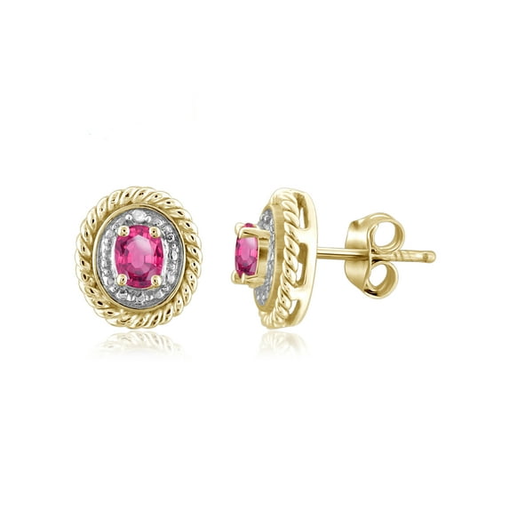0.32 Carat T.G.W. Pink Topaz Gemstone and White Diamond Accent Stud Earrings