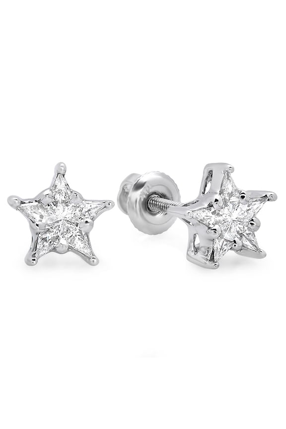 0.32 Carat (ctw) 14K White Gold Kite Noble Cut Diamond Ladies Star Shaped Cluster Earrings 1/3 CT