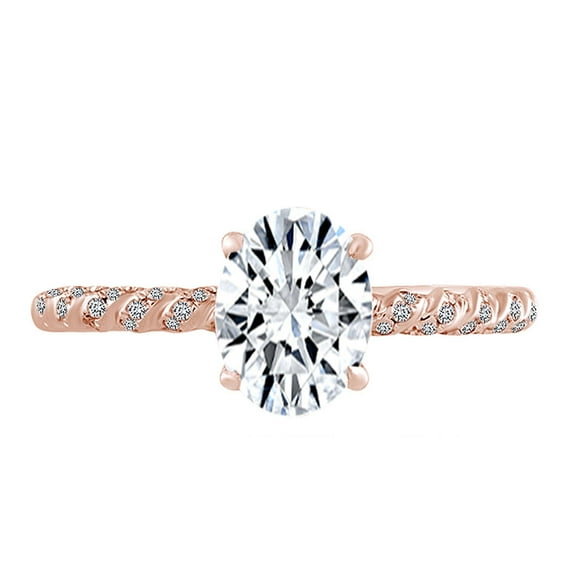 AFFY (0.32 Cttw) Oval & Round White Natural Diamond Semi Mount Engagement Ring In 14k Solid Rose Gold (I-J Color, I2-I3 Clarity) Ring Size-9.5