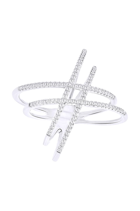 0.32 Cttw Round Cut White Natural Diamond Dual Crossover Band Ring In 10K Solid White Gold,Ring Size: 6