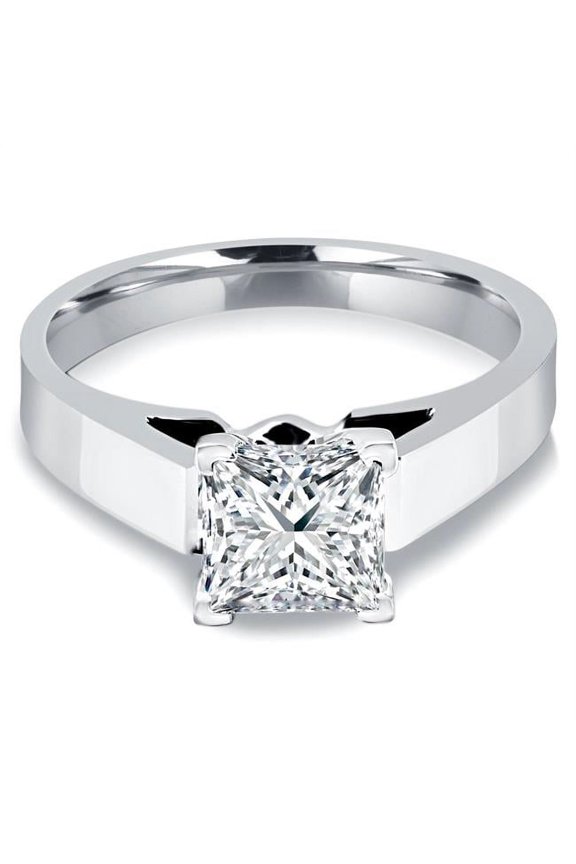 0.33 CT Princess Diamond Cathedral Solitaire Engagement Ring in 14K White Gold - Size 5.25