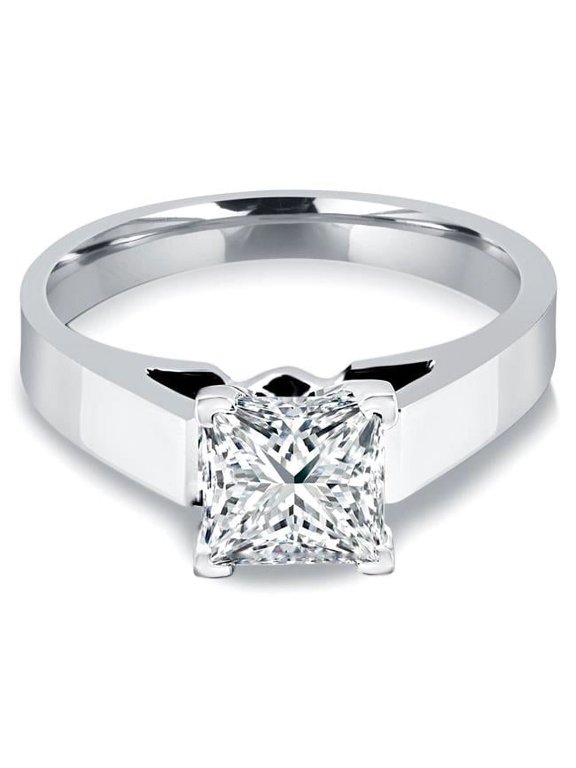 0.33 CT Princess Diamond Cathedral Solitaire Engagement Ring in 14K White Gold - Size 5