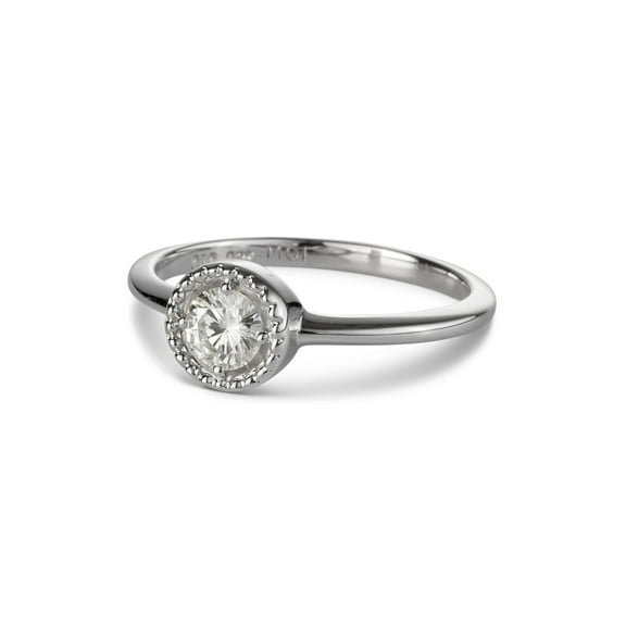 0.33 CTW DEW Round Moissanite Milgrain Halo Ring in Sterling Silver