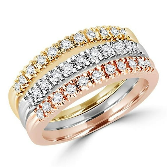 0.33 CTW Round Diamond Cocktail Band Ring in 14K Three-Tone Gold - Size 4