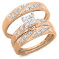 thumbnail image 1 of 0.33 Carat (ctw) 10K Rose Gold Round Cut Diamond Men & Women's Cluster Engagement Ring Trio Bridal Set 1/3 CT, 1 of 1