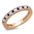 thumbnail image 1 of 0.33 Carat (ctw) 18K Rose Gold Round Cut Blue Sapphire & White Diamonds Ladies Millgrain Anniversary Wedding Stackable B, 1 of 1