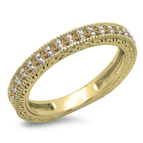 0.33 Carat (ctw) 18K Yellow Gold Round Cut Champagne Diamonds Ladies Millgrain Anniversary Wedding Stackable Band 1/3 CT