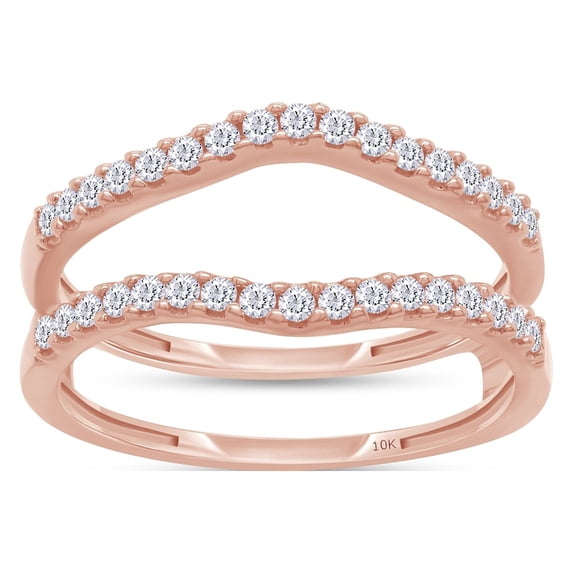 AFFY 0.33 Carat Round Natural White Diamond Enhancer Guard Ring for Women 10K Solid Rose Gold-10