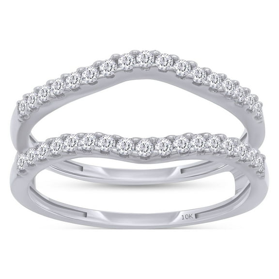 AFFY 0.33 Carat Round Natural White Diamond Enhancer Guard Ring for Women 10K Solid White Gold-4