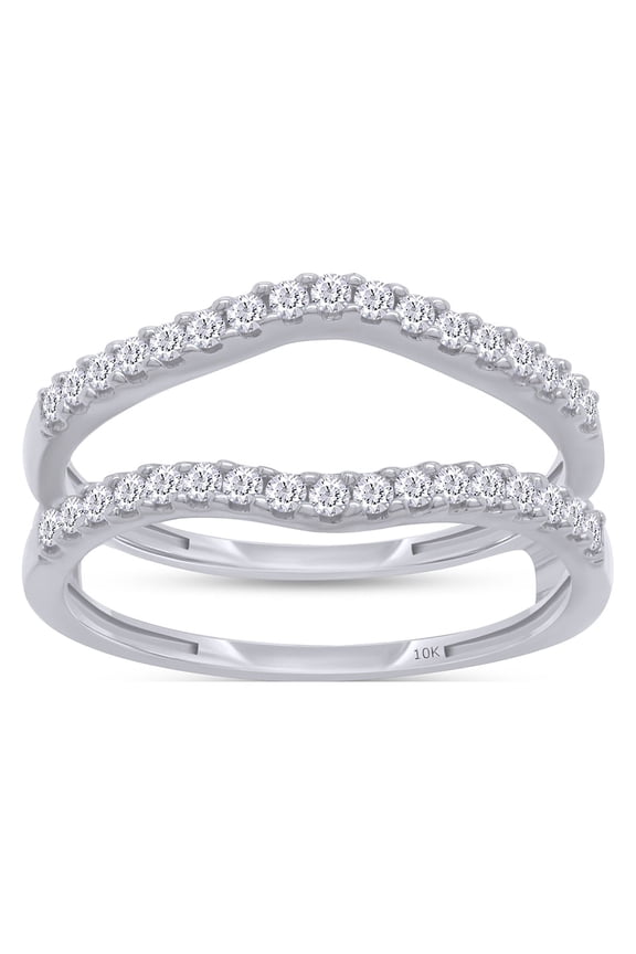 0.33 Carat Round Natural White Diamond Enhancer Guard Ring for Women 10K Solid White Gold-6.5