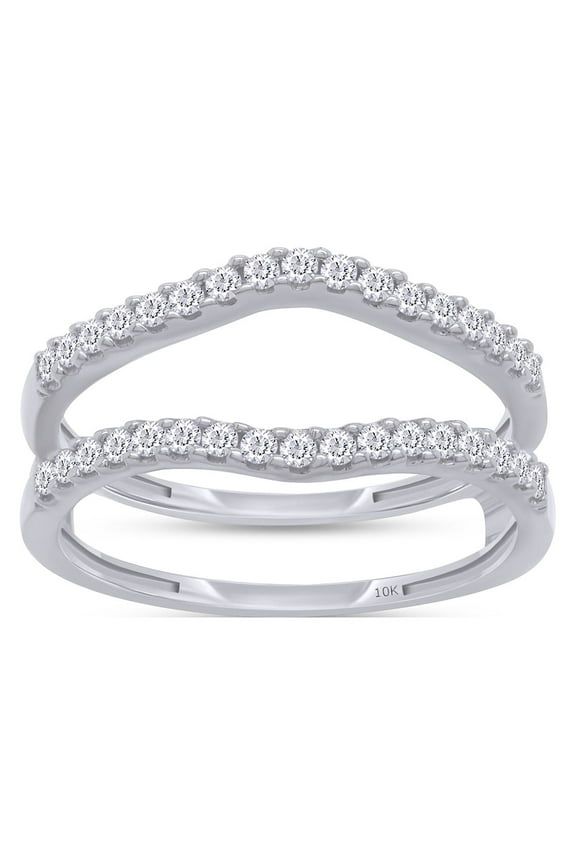 0.33 Carat Round Natural White Diamond Enhancer Guard Ring for Women 10K Solid White Gold-8