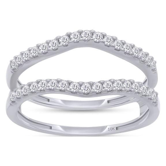 AFFY 0.33 Carat Round Natural White Diamond Enhancer Guard Ring for Women 10K Solid White Gold-9.5