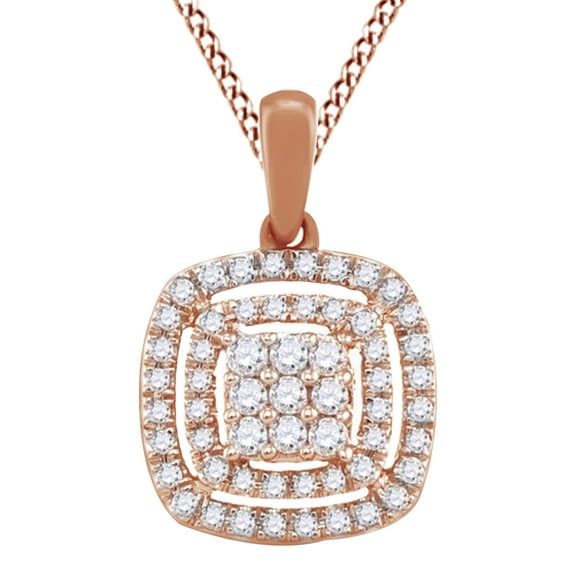 AFFY 0.33 Ct Round Natural Diamond Double Halo Cluster Pendant Necklace In 14K Solid Rose Gold