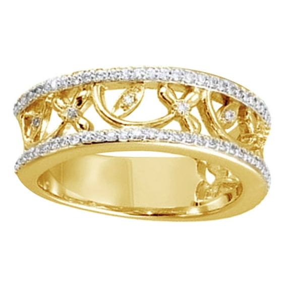 AFFY 0.33 Ct Round Shape White Diamond Anniversary Band Ring In 14K Solid Yellow Gold By