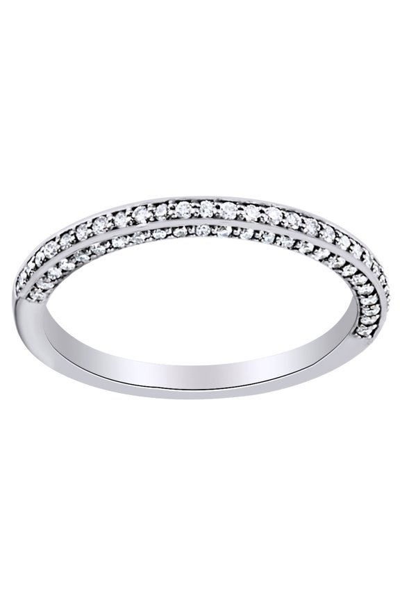 0.33 Ct Round Shape White Diamond Contour Band Ring In 14K Solid White Gold