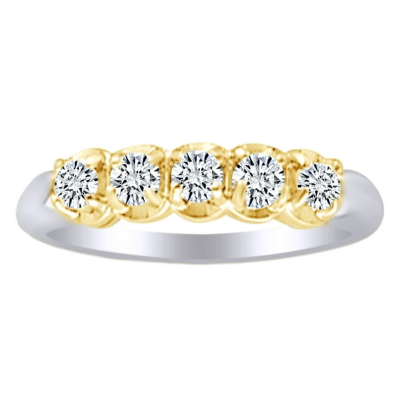 AFFY 0.33 Ct White Natural Diamond Five Stone Anniversary Band Ring in 14k White Gold Ring Size - 5
