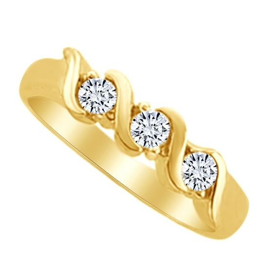AFFY 0.33 White Natural Diamond Anniversary Three Stone Band Ring in 14k Yellow Gold