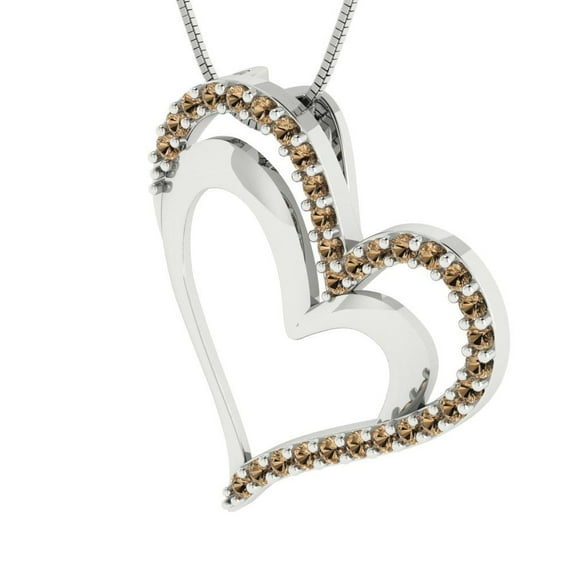 0.33 ct Brilliant Round Cut Champagne 18K White Solid Gold Everyday Affordable Designer Necklace Pendant with 16" Chain