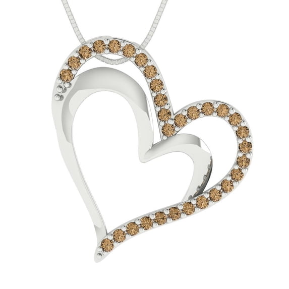 0.33 ct Brilliant Round Cut Simulated Champagne 14k White Gold Pendant with 18" Chain