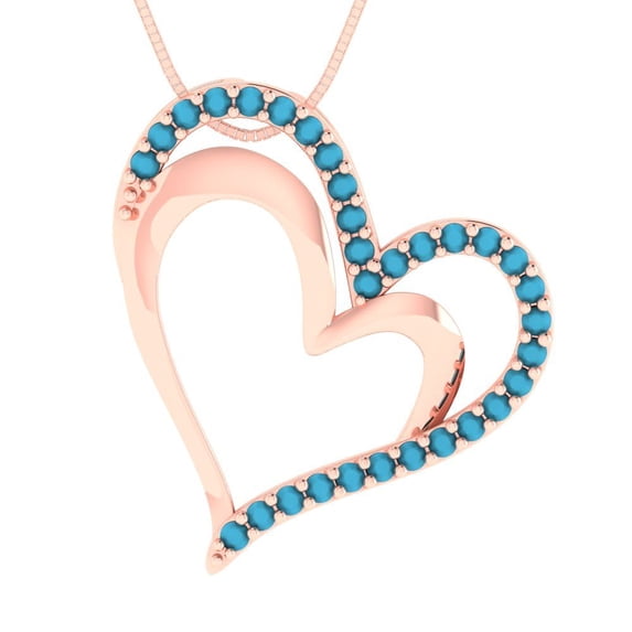 0.33 ct Brilliant Round Cut Simulated Turquoise 14k Rose Gold Pendant with 18" Chain