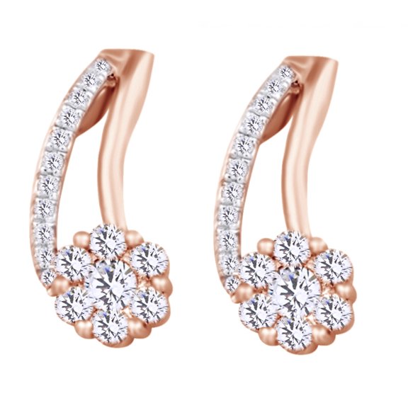 AFFY (0.33 cttw) Round Shape Natural White Diamond Flower Drop Earrings In 10k Rose Gold