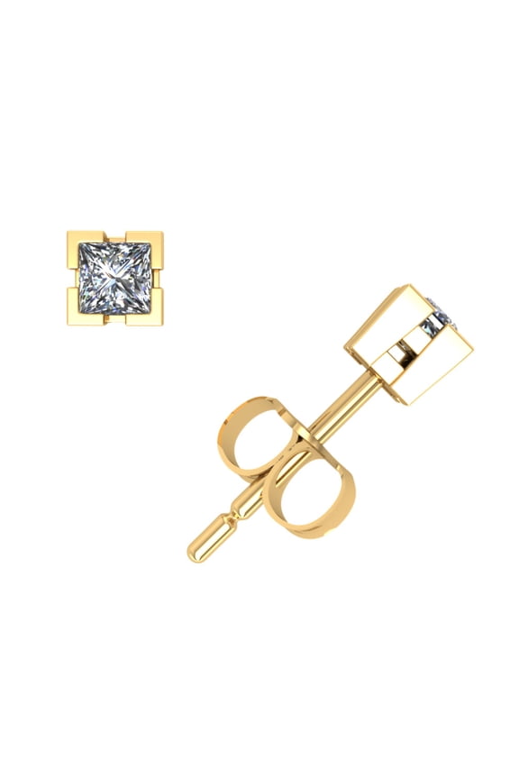 0.33Ct Princess Diamond Solitaire Stud Earrings 14k Yellow Gold V-Prong Set E VS1