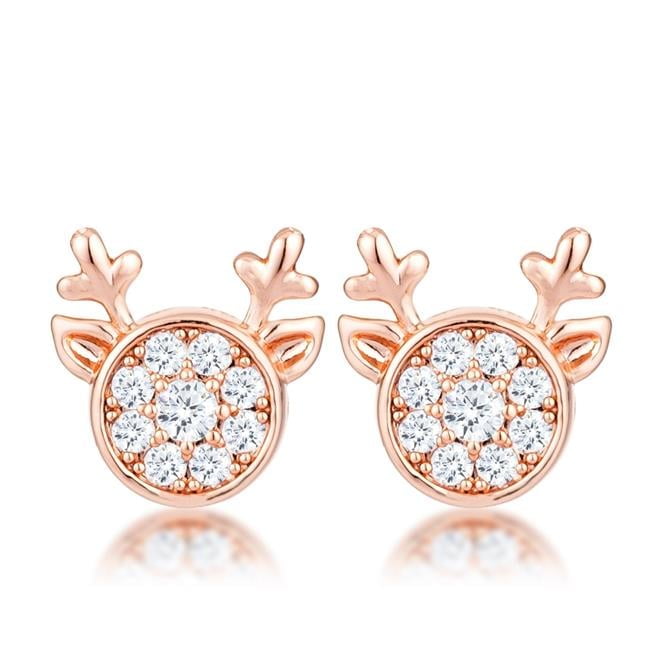 0.34 CT 18k Rose Gold Plated Clear CZ Reindeer Earrings