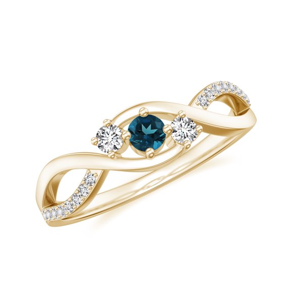 0.34 CT Three Stone Engagement Ring for Women 925 Sterling Silver Twisted London Blue Topaz Moissanite Rings Yellow Gold Plated 3 Stone Promise Anniversary Ring Size 9