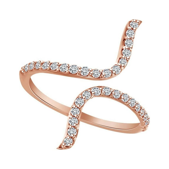 AFFY 0.34 Carat (Ctw) Round Shape White Natural Diamond Fashion Engagement Ring In 14k Rose Gold Ring Size-14