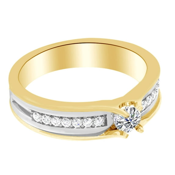 AFFY 0.34 Ct White Natural Diamond Solitaire Engagement Ring in 14k Two Tone Yellow Gold Ring Size - 6.5