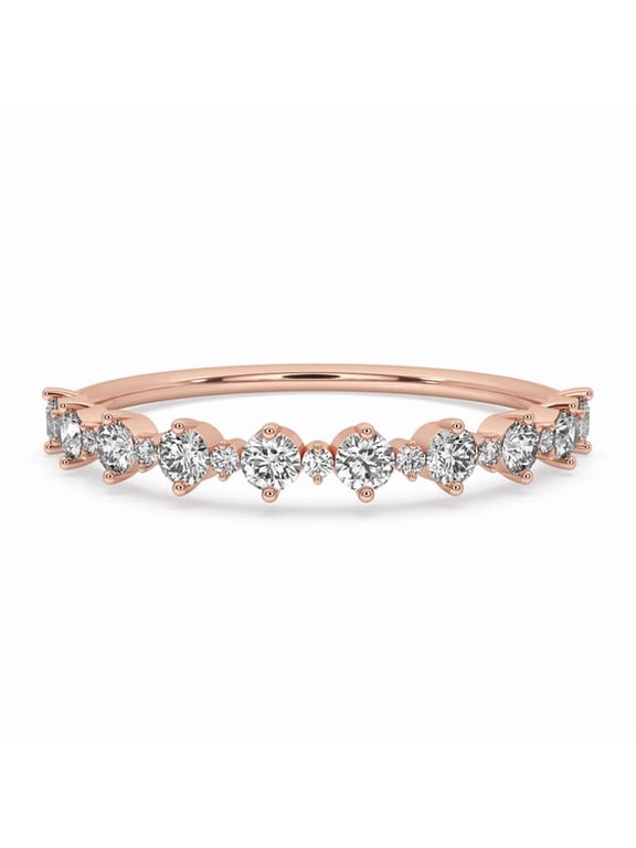 0.34 TCW Round Cut Lab Grown Diamond Half Eternity Band Prong Set Rose Gold